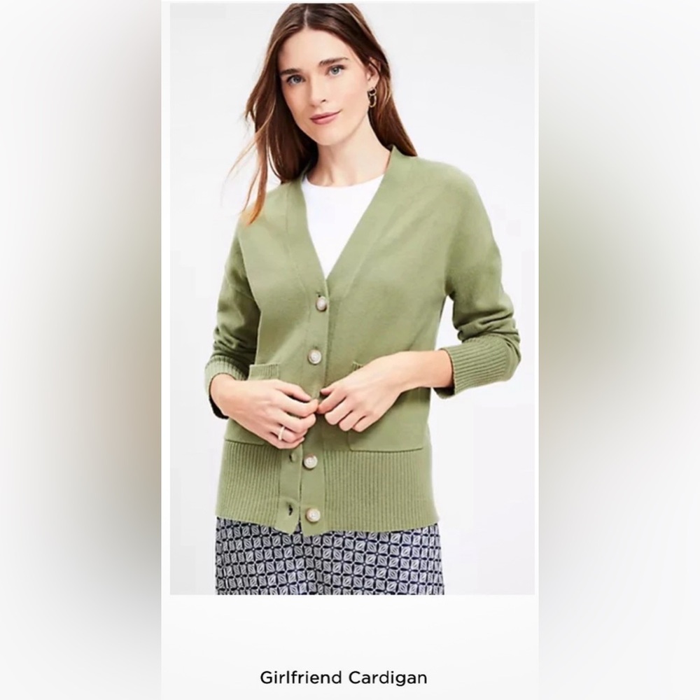 Loft Girlfriend Cardigan Sweater, Military Green, Sz XL